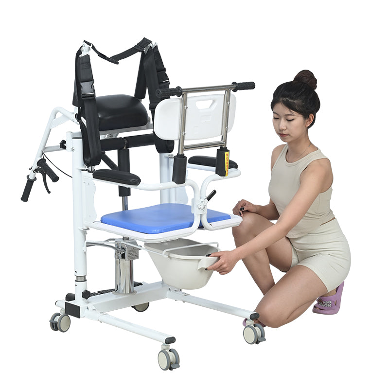 Hydraulic transfer chair commode bowl demonstration