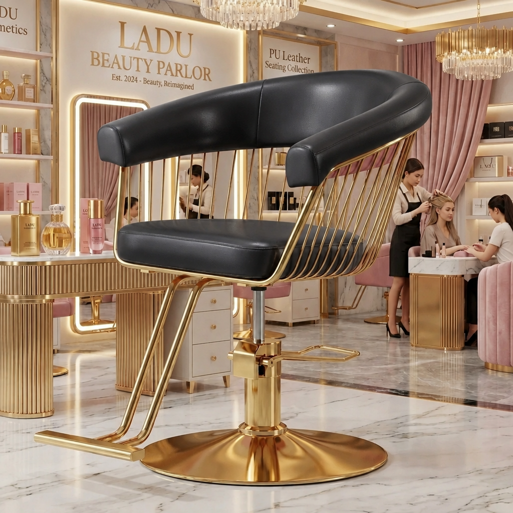 ZIA - Boutique Gold & Black PU Hair Styling Chair